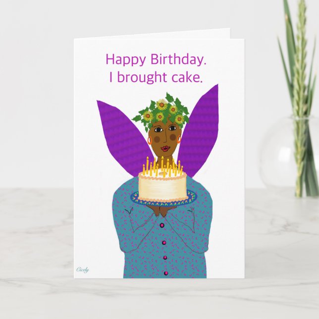 Black Birthday Angel with Angel Food Cake Card (Front)