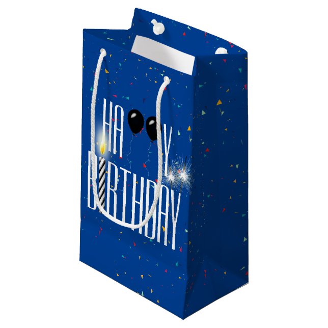 Black Birthday Balloons and Sparklers Small Gift Bag (Front Angled)