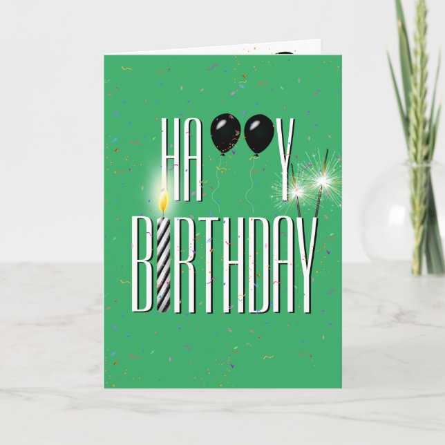 Black Birthday Balloons with Sparklers  Card (Front)