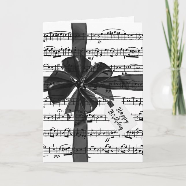 Black Birthday Bow On Music  Card (Front)