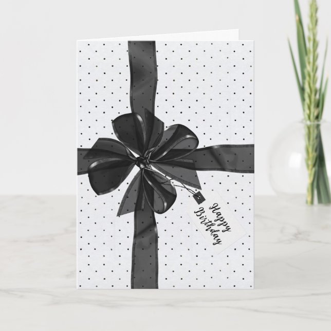 Black Birthday Bow On Pin Dots Card (Front)