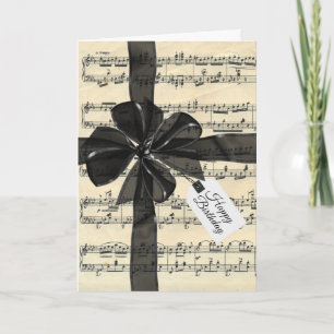 Black Birthday Bow On Vintage Music  Card
