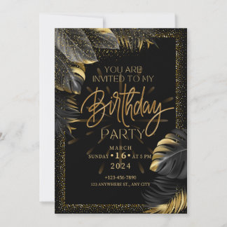 black birthday party invitation card