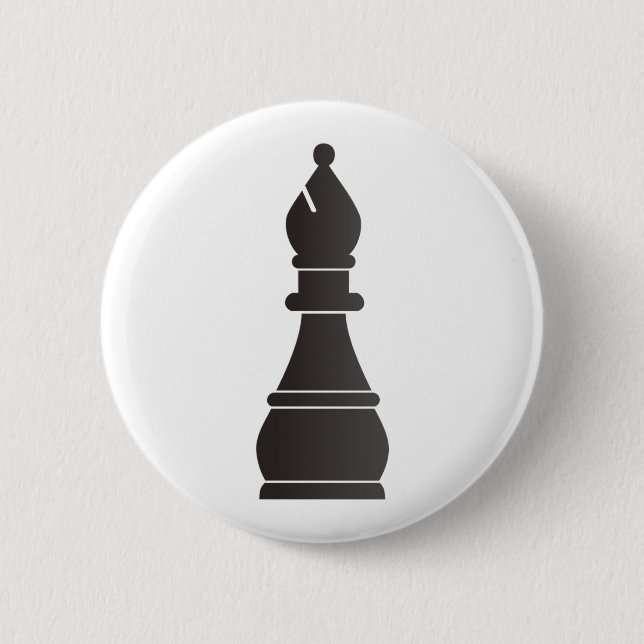 Black bishop chess piece 6 cm round badge (Front)