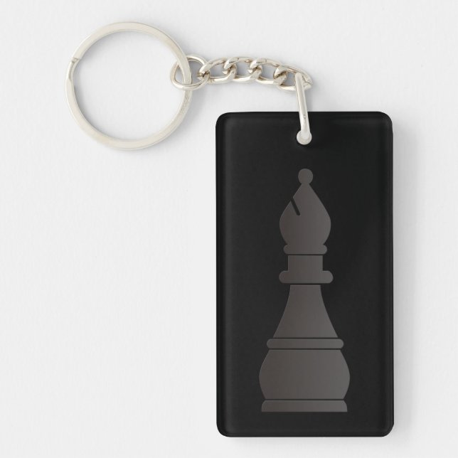 Black bishop chess piece key ring (Front)
