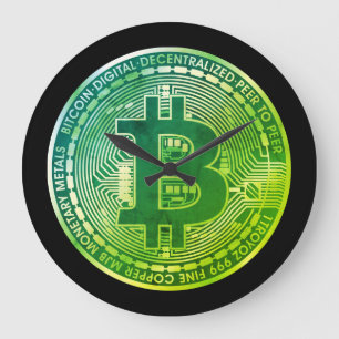 Black Bitcoin Coin Greenleaf Wall Clock
