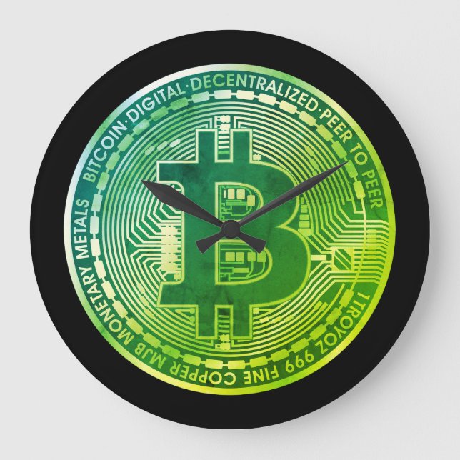 Black Bitcoin Coin Greenleaf Wall Clock (Front)