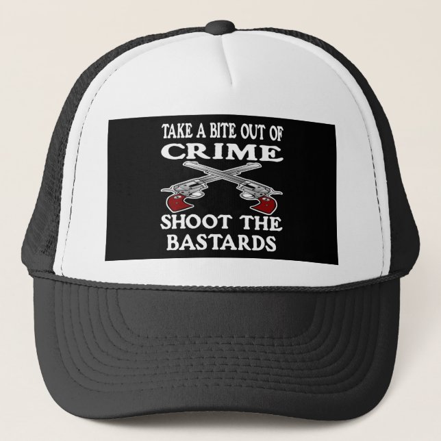 Black Bite Out Crime Bastards Trucker Hat (Front)