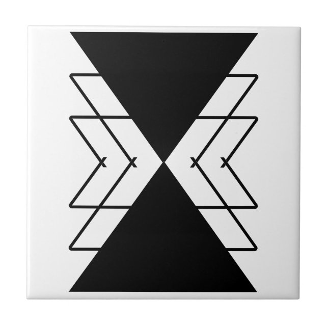 Black black triangles geometric shapes  ceramic tile (Front)