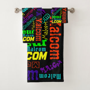 Black Blanket Colourful Bright Neon Name Collage Bath Towel Set