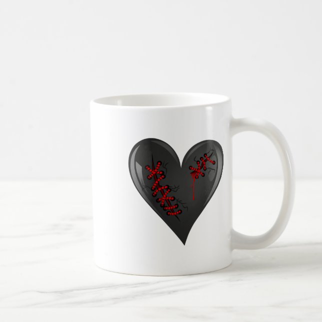 Black Bleeding Cut Open Broken Healing Heart Goth  Coffee Mug (Right)