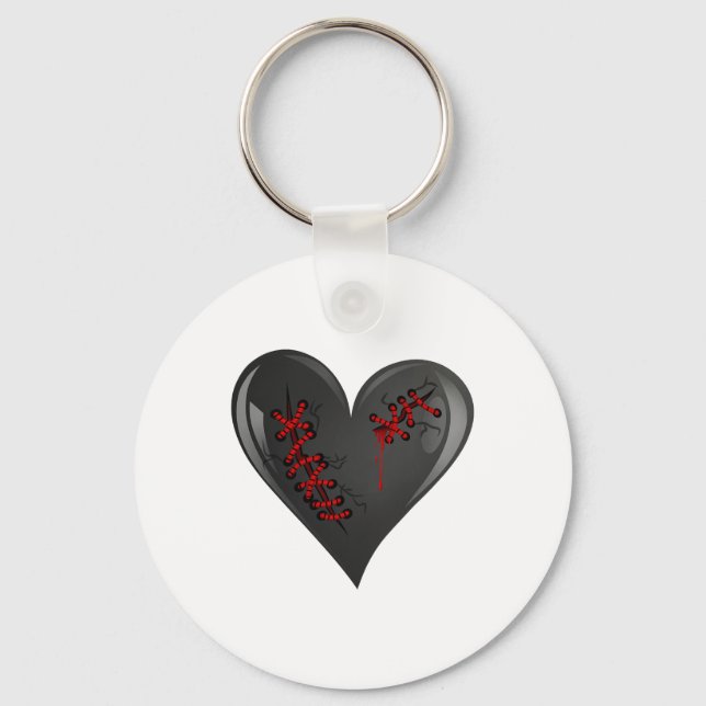 Black Bleeding Cut Open Broken Healing Heart Goth  Key Ring (Front)