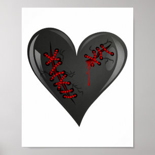 Black Bleeding Cut Open Broken Healing Heart Goth  Poster