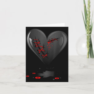 Black Bleeding Cut Open Broken Heart Goth Valentin Card