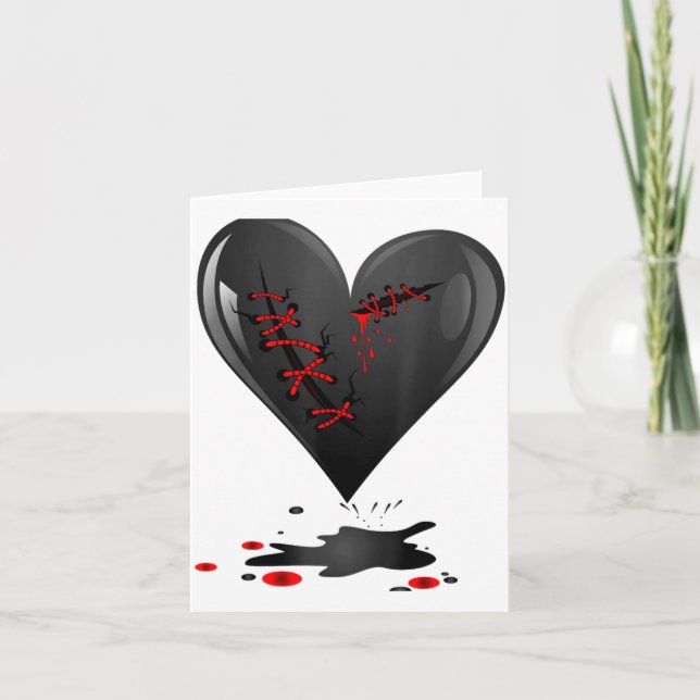 Black Bleeding Cut Open Broken Heart Goth Valentin Card (Front)