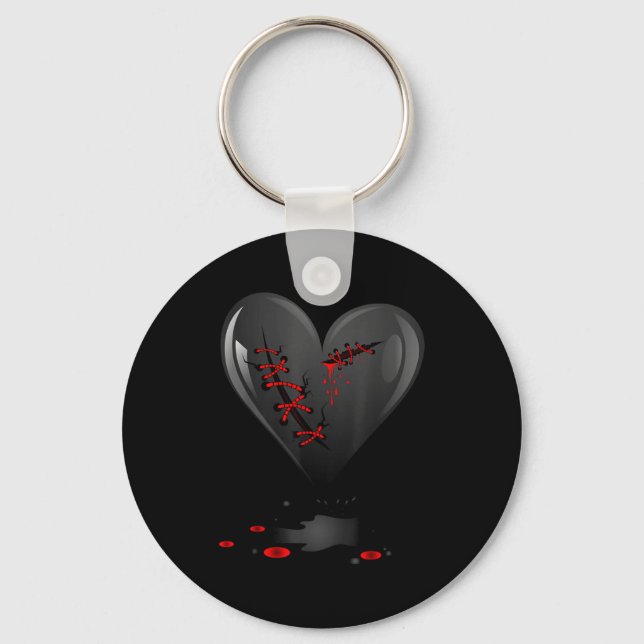 Black Bleeding Cut Open Broken Heart Goth Valentin Key Ring (Front)