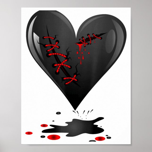 Black Bleeding Cut Open Broken Heart Goth Valentin Poster (Front)