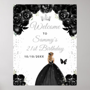 Black Blonde Hair Princess Birthday Welcome Poster