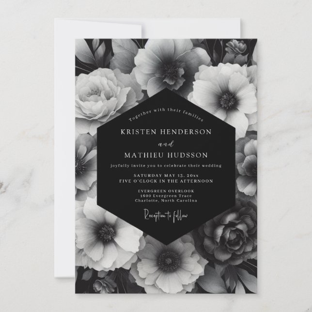 Black Bloom Opulent Wedding Invitation (Front)