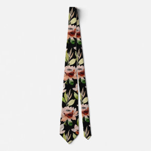 Black Blossom Watercolor Floral Pattern Tie