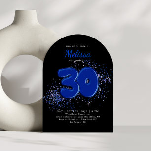 Black Blue 30th Balloons Adult Arch Birthday Invitation
