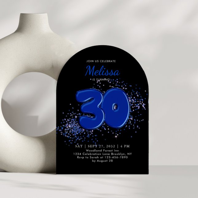 Black Blue 30th Balloons Adult Arch Birthday Invitation (Creator Uploaded)