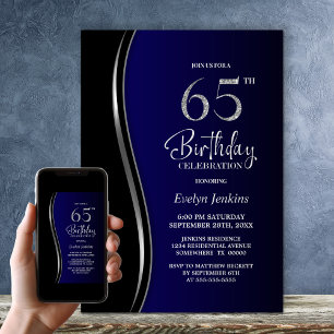 Black Blue 65th Birthday Party Invitation