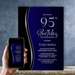 Black Blue 95th Birthday Party Invitation