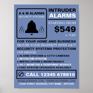 Black & Blue Alarm Logo, Security Alarm Service Poster