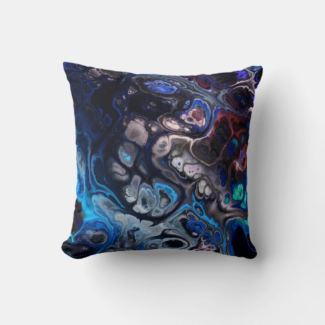 Black, blue and burgundy abstract tie dye marble cushion (Front)