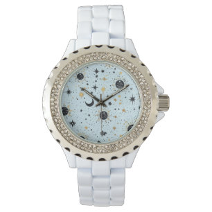 Black Blue and Gold Celestial Sun Moon Stars Watch