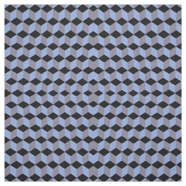 Black Blue and Heather Isometric Cube Patterns Fabric (Swatch)