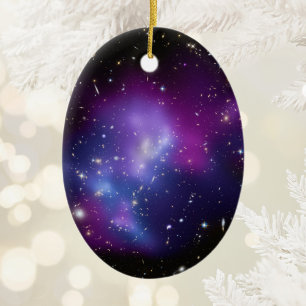 Black Blue and Purple Galaxy Cluster Space Photo Ceramic Tree Decoration