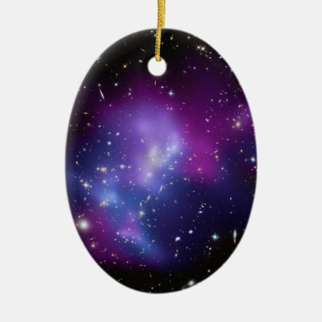 Black Blue and Purple Galaxy Cluster Space Photo Ceramic Tree Decoration (Front)