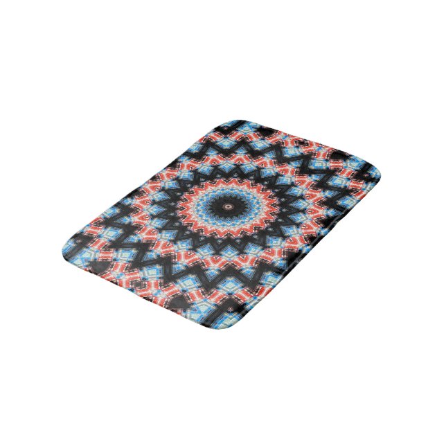 Black, blue and red Mandala Star Bath Mat (Angled)
