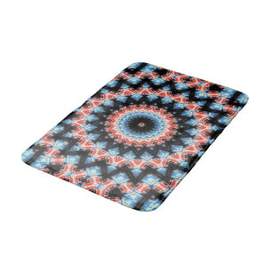Black, blue and red Mandala Star Bath Mat