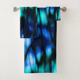 Black Blue and Turquoise abstract Bath Towel Set