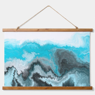 Black, Blue and  White Marble Waves    Hanging Tapestry