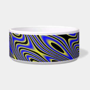 Black Blue and Yellow Swirls Dog Bowl
