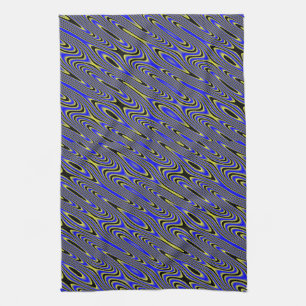 Black Blue and Yellow Swirly Pattern Kitchen Towel