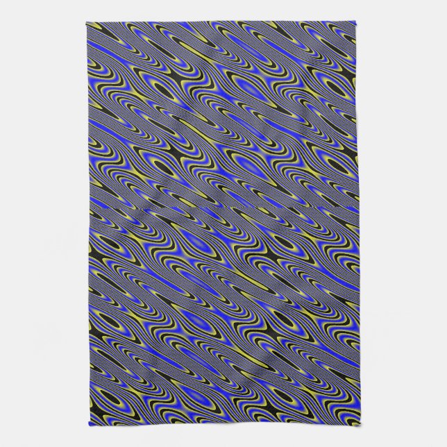 Black Blue and Yellow Swirly Pattern Kitchen Towel (Vertical)