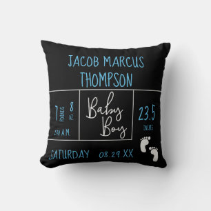 Black Blue Baby Boy photo with Birth Stats Cushion