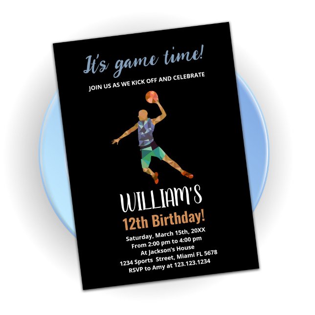 Black Blue Basketball Birthday Invitations (Creator Uploaded)
