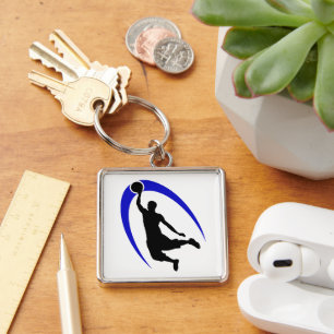Black Blue Basketball Logo Key Ring