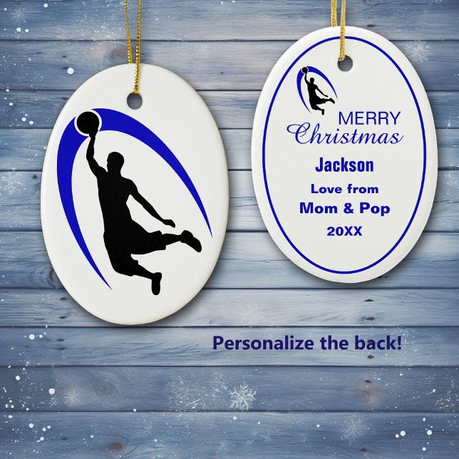 Black Blue Basketball Logo Personalized Ceramic Or Ceramic Ornament (Creator Uploaded)