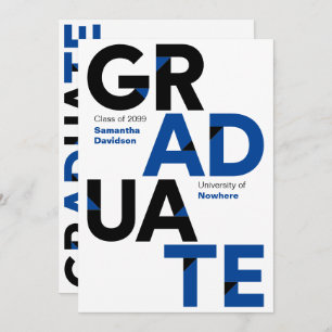 Black & Blue Big Bold Angle-Cut Letters Graduation Invitation