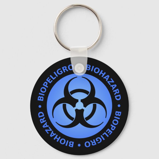 Black & Blue Bilingual Biohazard Symbol Keychain (Front)