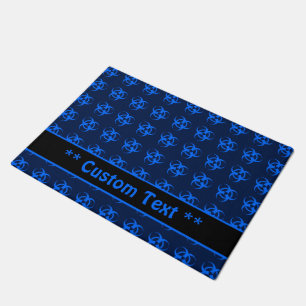 Black & Blue Biohazard Symbol Doormat w/ Text