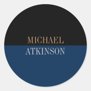Black Blue Bold Text Trendy Stylish Classic Round Sticker