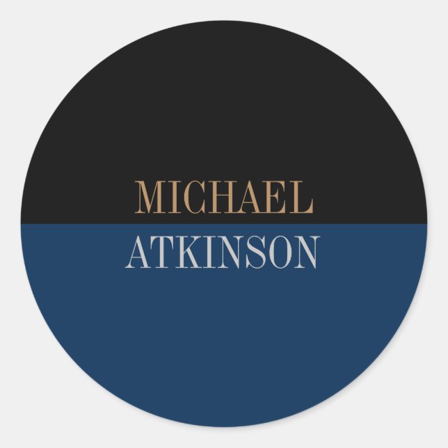 Black Blue Bold Text Trendy Stylish Classic Round Sticker (Front)